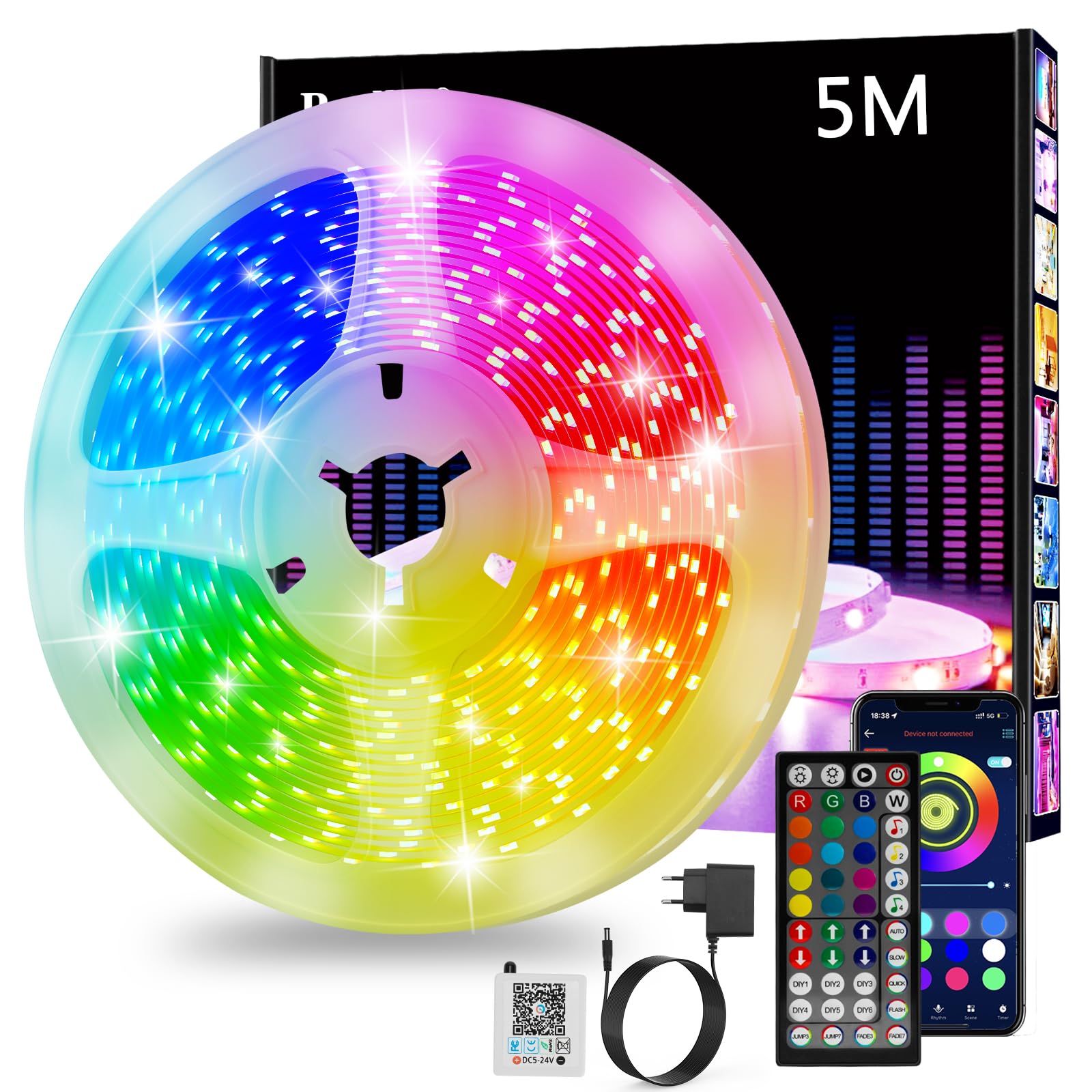 Ruban Led 20m, Led Chambre, Bande Led Lumineuse Contrôlé par APP Bluetooth ou Télécommande 44 Touches, Synchroniser avec Rythme de Musique, RGB Bandeau Led pour Decoration Chambre, Gaming (2 * 10m)