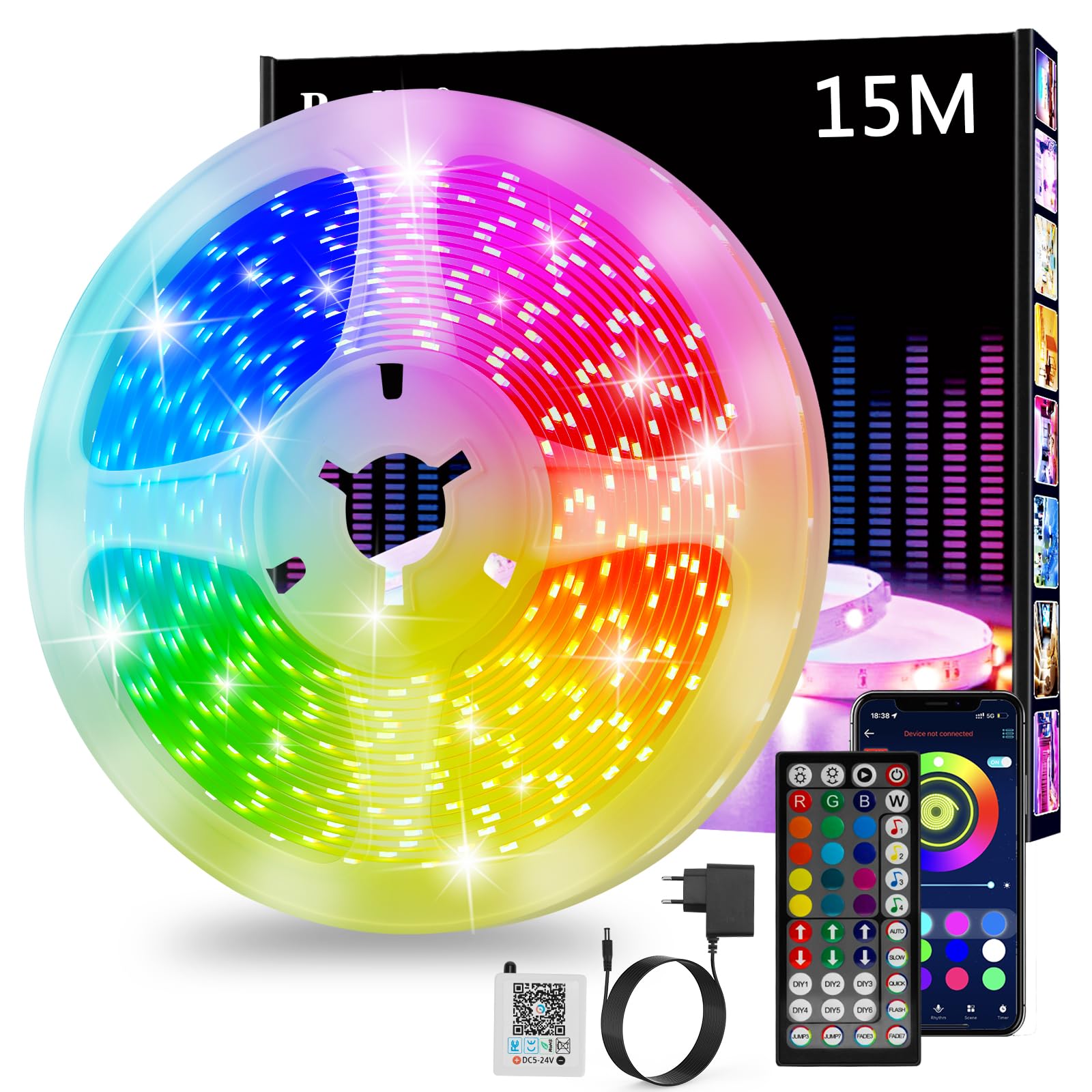 Ruban Led 20m, Led Chambre, Bande Led Lumineuse Contrôlé par APP Bluetooth ou Télécommande 44 Touches, Synchroniser avec Rythme de Musique, RGB Bandeau Led pour Decoration Chambre, Gaming (2 * 10m)