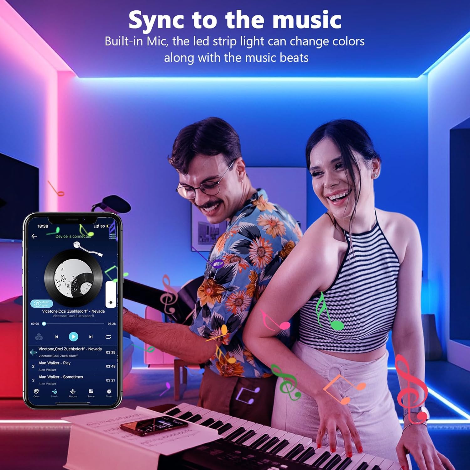 Ruban Led 20m, Led Chambre, Bande Led Lumineuse Contrôlé par APP Bluetooth ou Télécommande 44 Touches, Synchroniser avec Rythme de Musique, RGB Bandeau Led pour Decoration Chambre, Gaming (2 * 10m)